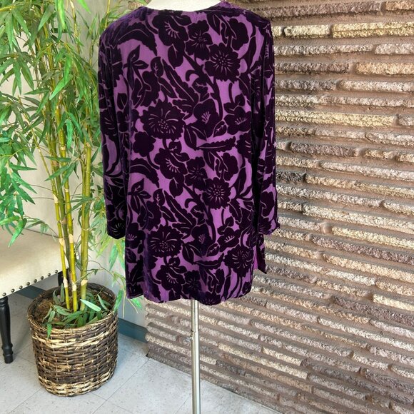 Silk Lore Beth Terrell Purple Velvet Burnout Floral Tunic Top Size 1X - Picture 7 of 7